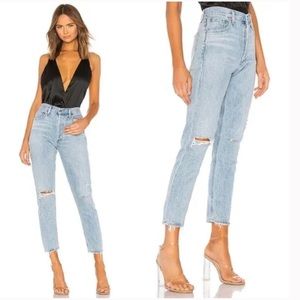 Agolde Denim Jaime High Rise Button Fly Distressed Jean